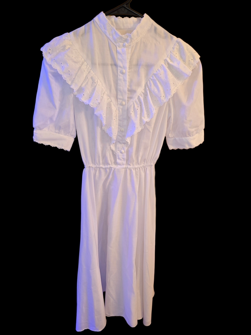 Vintage White Prairie Dress Eyelet Ruffle Lace Victorian Cottagecore XS
